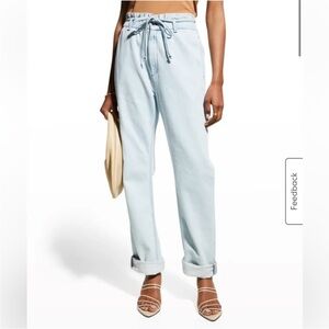 Rag & Bone Straight Pleated Paper Bag Pants Light Indigo Linen Size 25